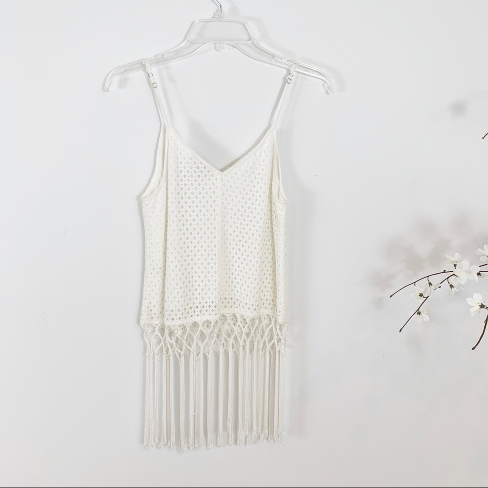Skies Are Blue Boho Crochet Macrame Fringe Top S - Picture 4 of 8